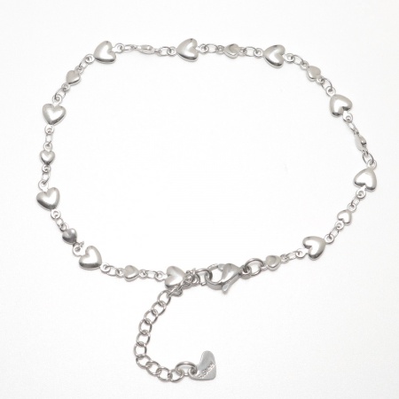 Picture of Wholesale Heart 304 Stainless Steel Handmade Link Chain Anklet, Silver Tone Women's Stylish Ins Style Gift Jewelry Supply, 21.8cm(8 5/8") long, 1 Piece