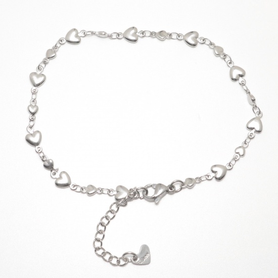 Picture of 304 Stainless Steel Anklet Silver Tone Heart 21.8cm(8 5/8") long, 1 Piece