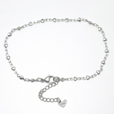 Picture of Wholesale Heart 304 Stainless Steel Handmade Link Chain Anklet, Silver Tone Women's Stylish Ins Style Gift Jewelry Supply, 22.3cm(8 6/8") long, 1 Piece