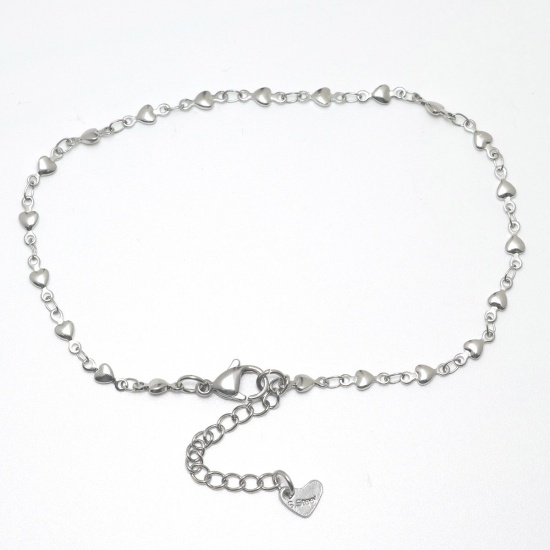 Picture of 304 Stainless Steel Anklet Silver Tone Heart 22.3cm(8 6/8") long, 1 Piece