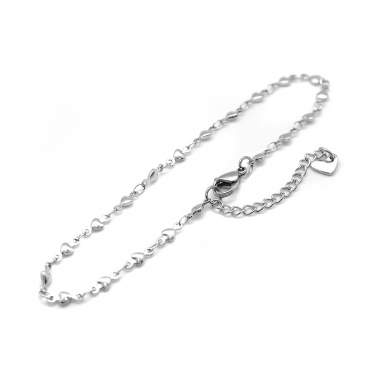Picture of 304 Stainless Steel Anklet Silver Tone Heart 22.3cm(8 6/8") long, 1 Piece