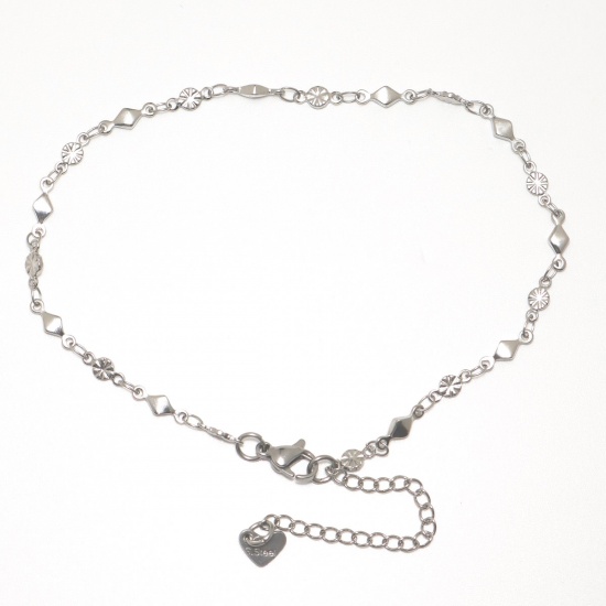 Picture of 304 Stainless Steel Anklet Silver Tone Rhombus Round 23.5cm(9 2/8") long, 1 Piece