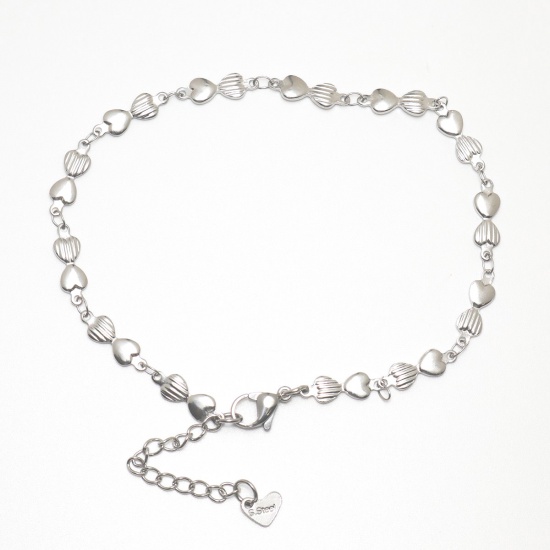 Picture of 304 Stainless Steel Anklet Silver Tone Bowknot Stripe 23.3cm(9 1/8") long, 1 Piece