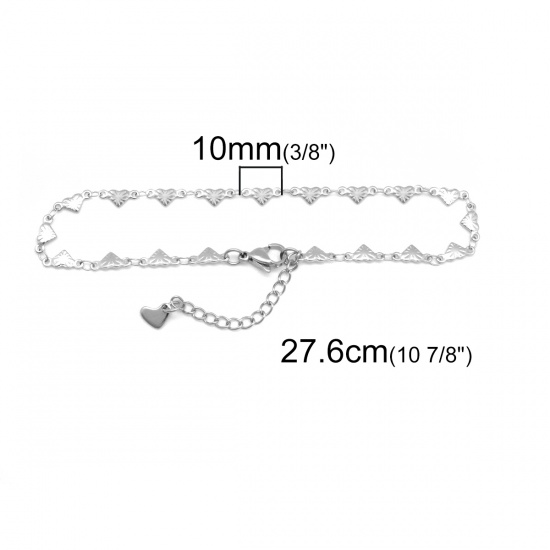 Picture of 304 Stainless Steel Anklet Silver Tone Heart Carved Pattern 22.8cm(9") long, 1 Piece