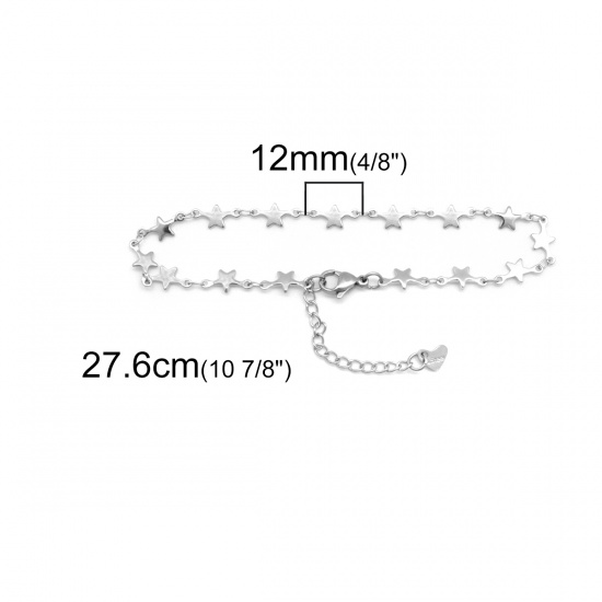 Picture of 304 Stainless Steel Anklet Silver Tone Pentagram Star 22.8cm(9") long, 1 Piece