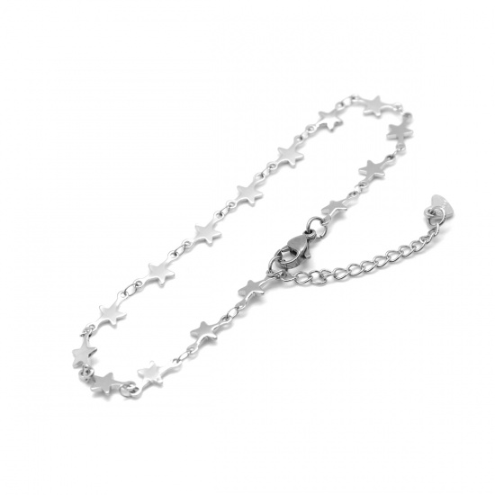 Picture of 304 Stainless Steel Anklet Silver Tone Pentagram Star 22.8cm(9") long, 1 Piece