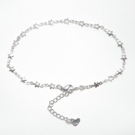 Picture of Wholesale Pentagram Star 304 Stainless Steel Handmade Link Chain Anklet, Silver Tone Women's Stylish Ins Style Gift Jewelry Supply, 23cm(9") long, 1 Piece