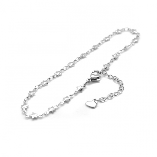 Picture of 304 Stainless Steel Anklet Silver Tone Pentagram Star 23cm(9") long, 1 Piece