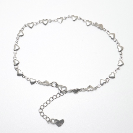 Picture of Wholesale Heart 304 Stainless Steel Handmade Link Chain Anklet, Silver Tone Women's Stylish Ins Style Gift Jewelry Supply, 22.8cm long, 1 Piece