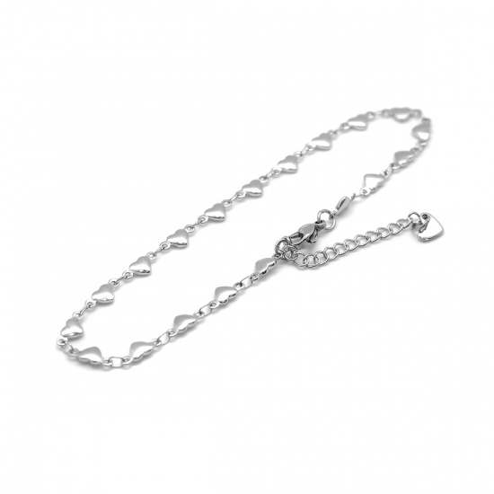 Picture of 304 Stainless Steel Anklet Silver Tone Heart 22.8cm(9") long, 1 Piece