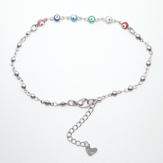 Picture of 304 Stainless Steel Anklet Silver Tone At Random Round Eye 22.8cm(9") long, 1 Piece