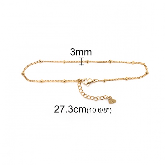 Picture of 304 Stainless Steel Anklet Gold Plated Round 22.5cm(8 7/8") long, 1 Piece