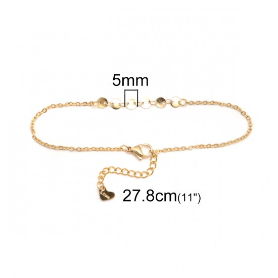 Picture of 304 Stainless Steel Anklet Gold Plated Round 23cm(9") long, 1 Piece