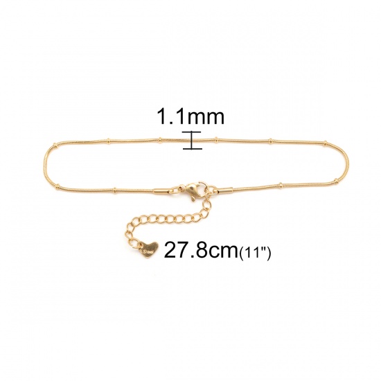 Picture of 304 Stainless Steel Anklet Gold Plated Round 23cm(9") long, 1 Piece