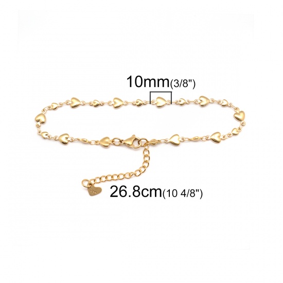 Picture of 1 Piece Vacuum Plating 304 Stainless Steel Anklet Gold Plated Heart 22cm(8 5/8") long