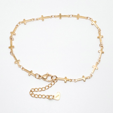 Bild von Großhandel Kreuz 304 Edelstahl Handgefertigte Gliederkette Fußketten, Vergoldet Vakuumbeschichtung, Frauen Stilvoll Ins Stil Geschenk Schmuckbedarf, 22.5cm lang, 1 Strang