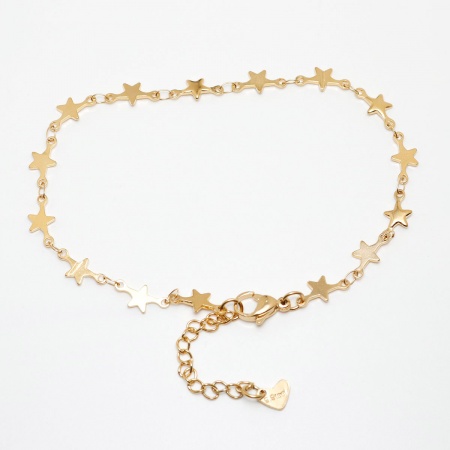 Picture of Wholesale Pentagram Star 304 Stainless Steel Handmade Link Chain Anklet, Gold Plated Vacuum Plating, Women's Stylish Ins Style Gift Jewelry Supply, 24.5cm(9.6") long, 1 Piece