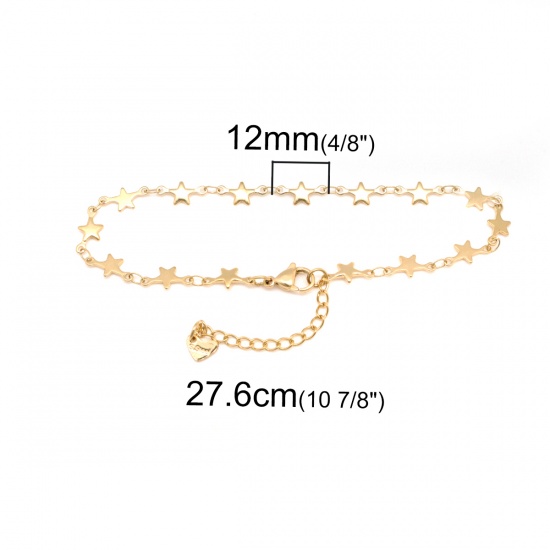 Picture of 304 Stainless Steel Anklet Gold Plated Pentagram Star 22.8cm(9") long, 1 Piece