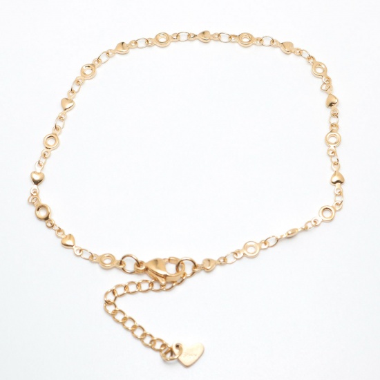 Picture of 1 Piece Vacuum Plating 304 Stainless Steel Anklet Gold Plated Heart Round