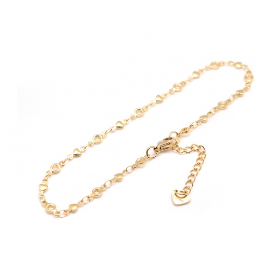 Picture of 304 Stainless Steel Anklet Gold Plated Heart Round 22.8cm(9") long, 1 Piece