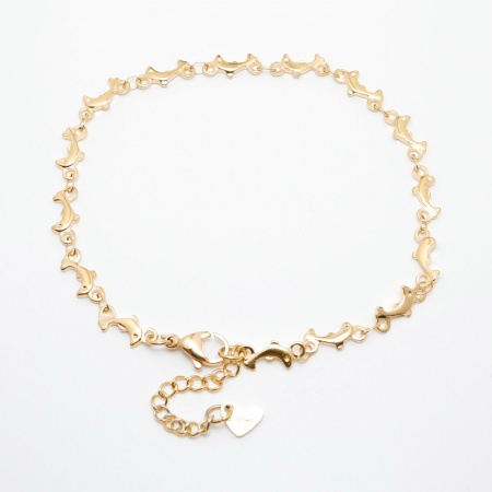 Imagen de Delfín 304 Acero Inoxidable Cadena de Eslabones Hechos a Mano Tobilleras Al Por Mayor, Chapado en Oro Enchapado al Vacío, Mujeres Joyería del océano Estilo Ins Regalo Suministro de Joyería, 22.3cm longitud, 1 Unidad
