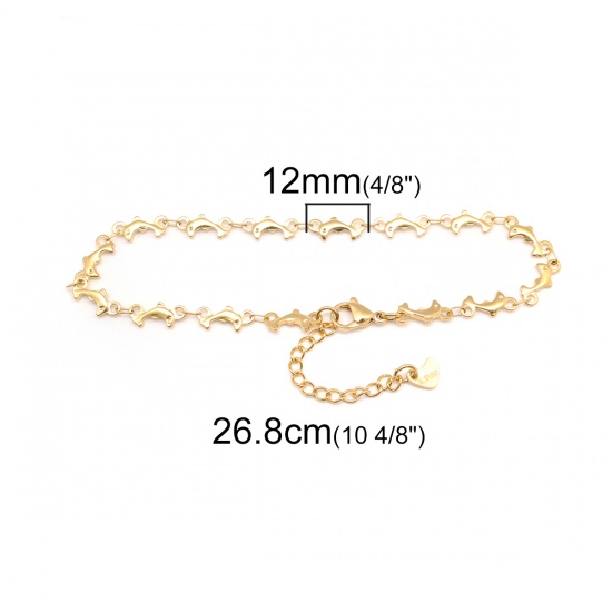 Picture of 1 Piece Vacuum Plating 304 Stainless Steel Ocean Jewelry Anklet Gold Plated Dolphin Animal