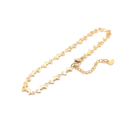 Picture of 304 Stainless Steel Ocean Jewelry Anklet Gold Plated Dolphin Animal 22.3cm(8 6/8") long, 1 Piece