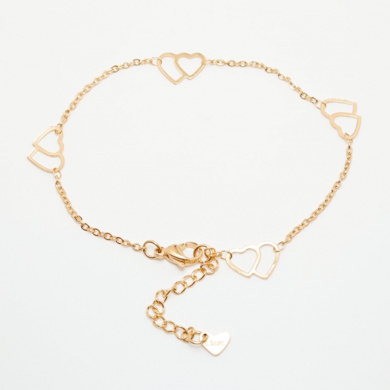 Picture of 1 Piece Vacuum Plating 304 Stainless Steel Anklet Gold Plated Heart 22.3cm(8 6/8") long