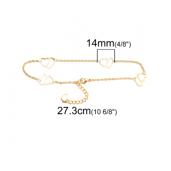 Picture of 304 Stainless Steel Anklet Gold Plated Heart 22.3cm(8 6/8") long, 1 Piece