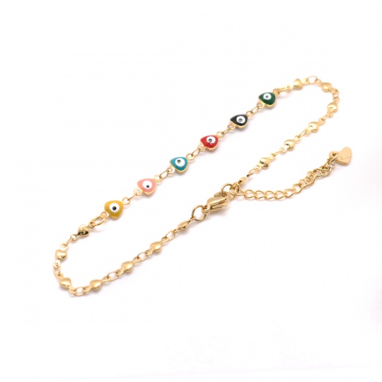 Picture of 304 Stainless Steel Anklet Gold Plated At Random Heart Eye 22.8cm(9") long, 1 Piece