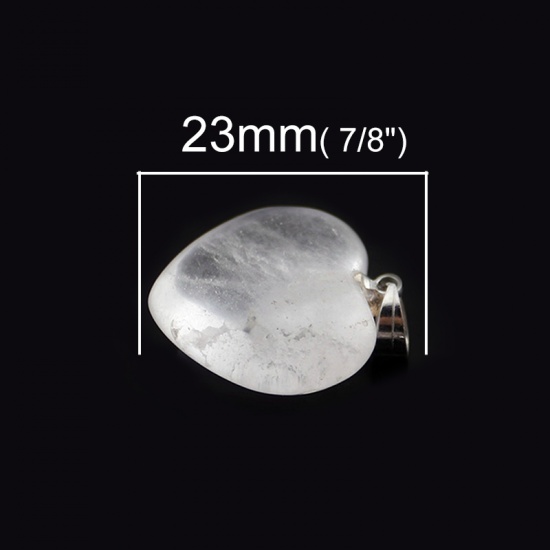ホワイトクォーツ ( 天然 ) チャーム ハート クリア色 23mm x 20mm、 2 個 の画像