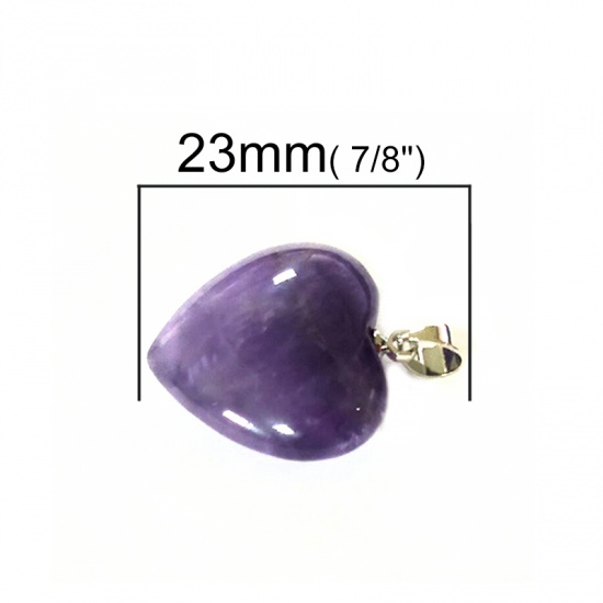 2月の誕生石 アメジスト 天然 チャーム ハート 紫 23mm x 20mm、 2 個 の画像