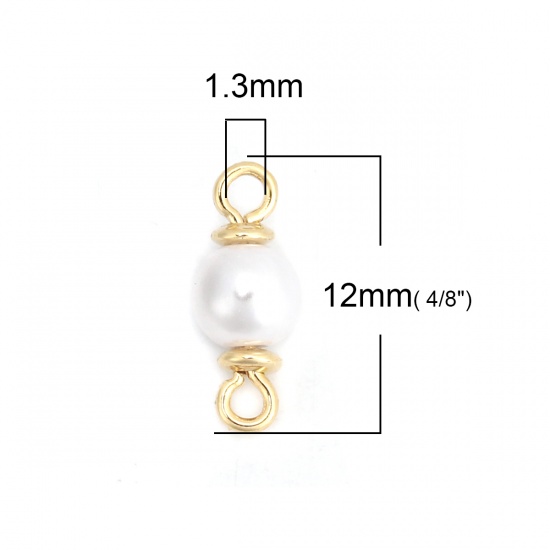Picture of Brass & Acrylic Connectors Round 18K Real Gold Plated White Imitation Pearl 12mm x 5mm, 300 PCs                                                                                                                                                               