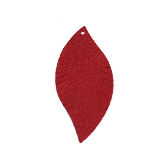 Image de Pendentifs en PU Feuille Rouge Foncé 6.2cm x 3cm, 10 Pcs