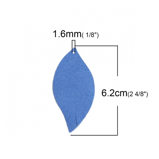 Immagine di PU Ciondoli Foglia Blu 6.2cm x 3cm, 10 Pz
