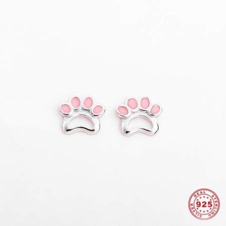 Image de Boucles d'Oreilles Puces en Argent Pur Mémorial d'Animaux Domestiques Plaqué Platine Rose Clair Griffe Émail 6mm x 5mm, Epaisseur de Fil: (21 gauge), 1 Paire