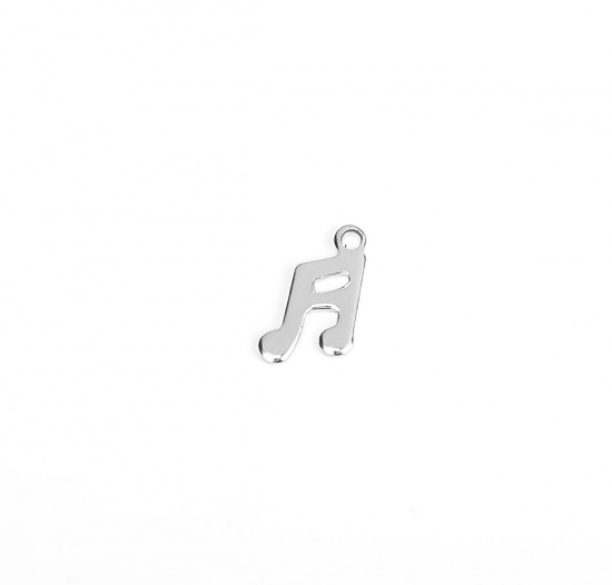 Picture of 304 Stainless Steel Chain Tail Extender Music Charms Musical Note Silver Tone 13mm x 7mm, 10 PCs