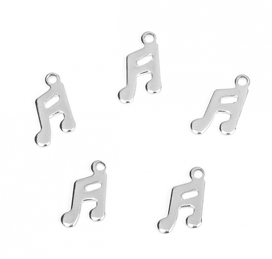 Picture of 304 Stainless Steel Chain Tail Extender Music Charms Musical Note Silver Tone 13mm x 7mm, 10 PCs