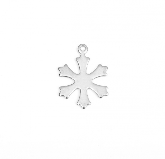 Picture of 304 Stainless Steel Chain Tail Extender Christmas Charms Christmas Snowflake Silver Tone 19mm x 14mm, 10 PCs