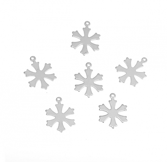Picture of 304 Stainless Steel Chain Tail Extender Christmas Charms Christmas Snowflake Silver Tone 19mm x 14mm, 10 PCs