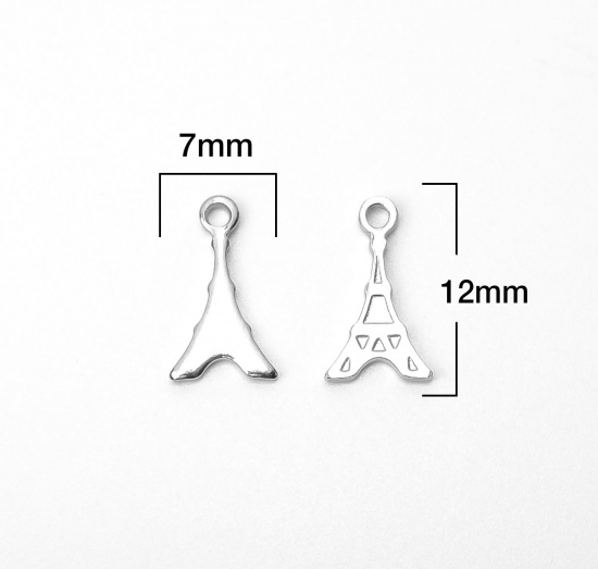 Picture of 304 Stainless Steel Chain Tail Extender Charms Tower Silver Tone 12mm x 7mm, 10 PCs
