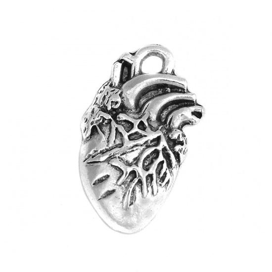 Изображение Цинковый Сплав Подвески Сердце Человека Античное Серебро 26мм x 15мм, 1 килограмм(около 300 ШТ)