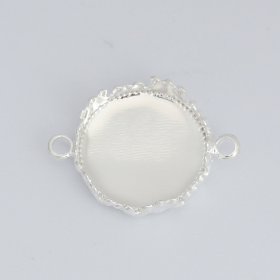 Immagine di Ottone Pendenti Charms Connettori Tondo Vero Platino Placcato (Adatto 14mm) 21mm x 15mm, 10 Pz