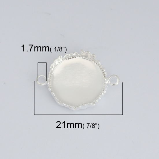 Immagine di Ottone Pendenti Charms Connettori Tondo Vero Platino Placcato (Adatto 14mm) 21mm x 15mm, 10 Pz
