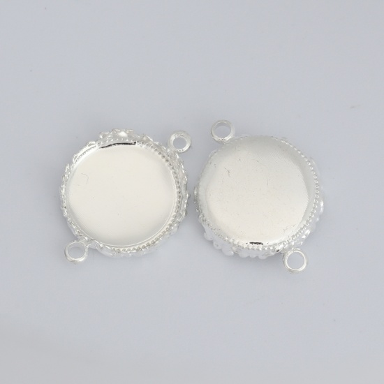 Immagine di Ottone Pendenti Charms Connettori Tondo Vero Platino Placcato (Adatto 14mm) 21mm x 15mm, 10 Pz