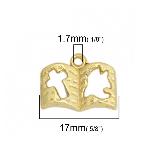 Picture of Zinc Based Alloy Charms Book Gold Plated Cross 17mm x 14mm, 100 Grams (Approx 125 PCs)