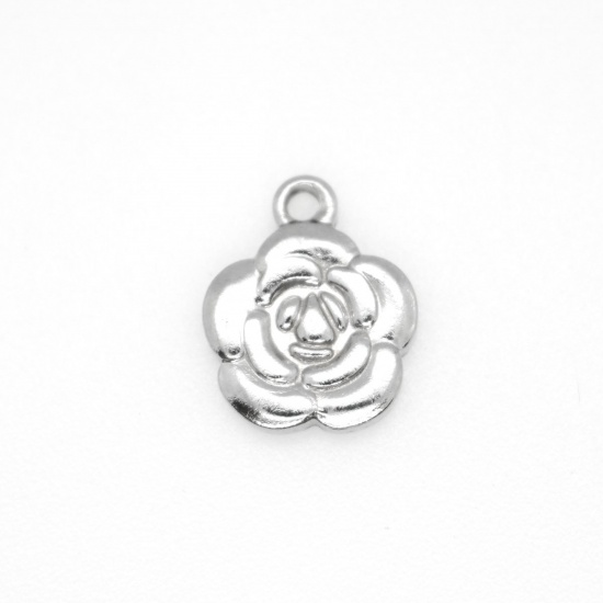 Picture of 304 Stainless Steel Charms Rose Flower Silver Tone 20mm x 16mm, 10 PCs