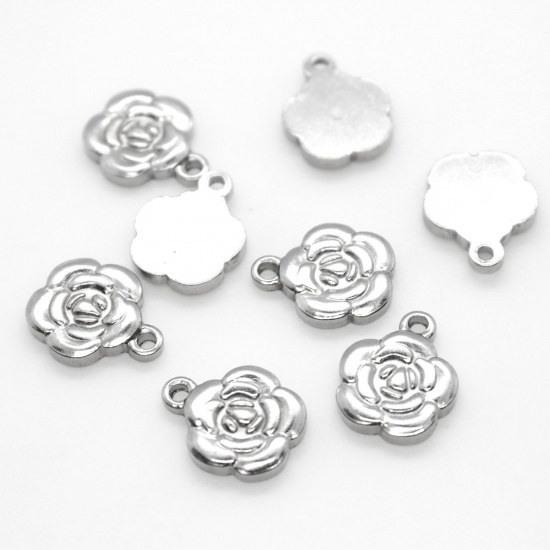 Picture of 304 Stainless Steel Charms Rose Flower Silver Tone 20mm x 16mm, 10 PCs