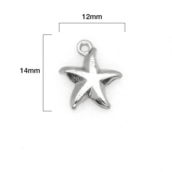 Picture of 304 Stainless Steel Ocean Jewelry Charms Star Fish Silver Tone 14mm x 12mm, 10 PCs