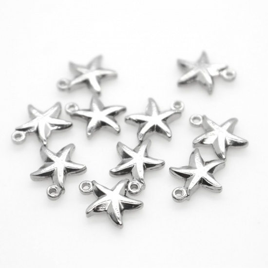 Picture of 304 Stainless Steel Ocean Jewelry Charms Star Fish Silver Tone 14mm x 12mm, 10 PCs